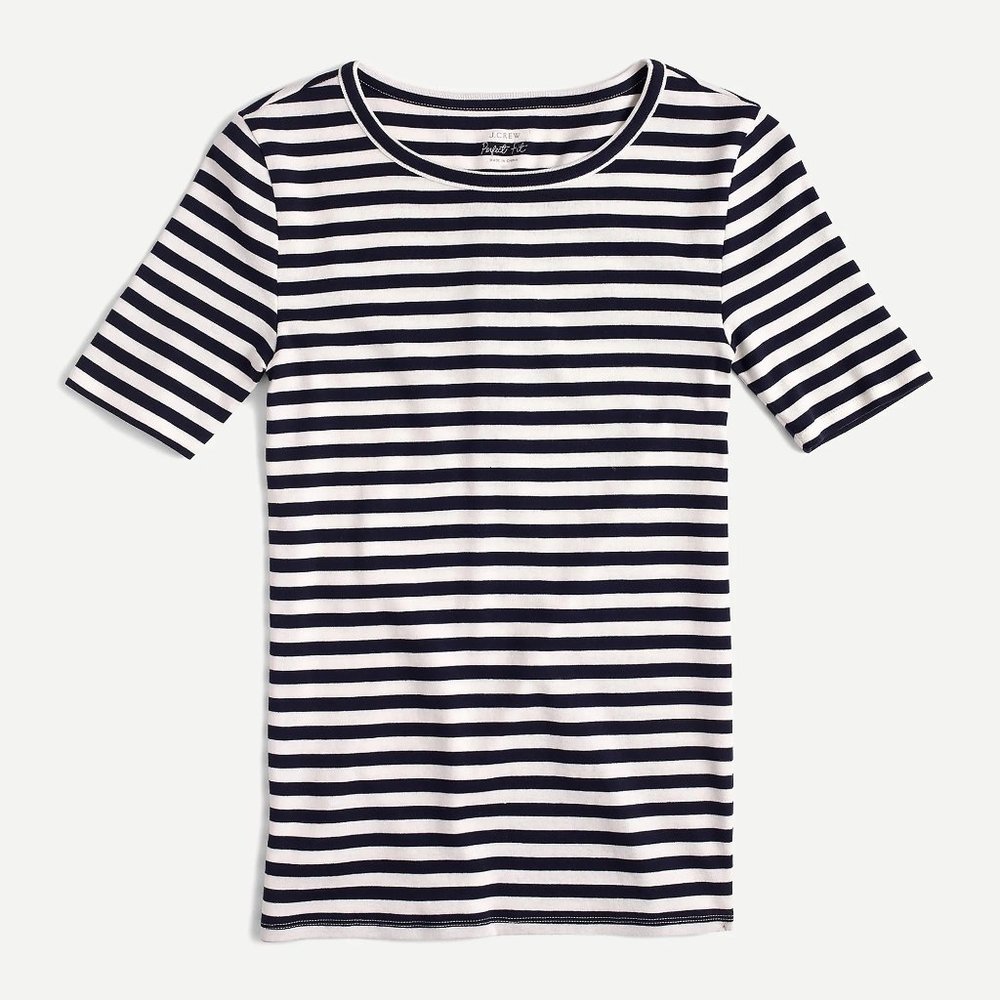 J.Crew Women's Slim Fit Perfect Fit T-Shirt, Navy and White Stripe, Extra Small